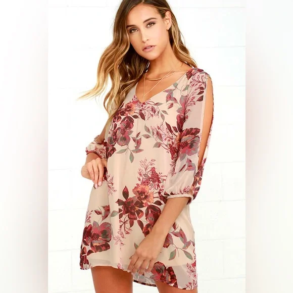 Lulus | Dresses | Lulus Floral Dress Beige Floral Mini Dress Size Small  Wedding Cocktail | Poshmark